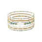Set of 5 Gold Beaded with Turquoise Seed Bead and White Cross Stretch Bracelets