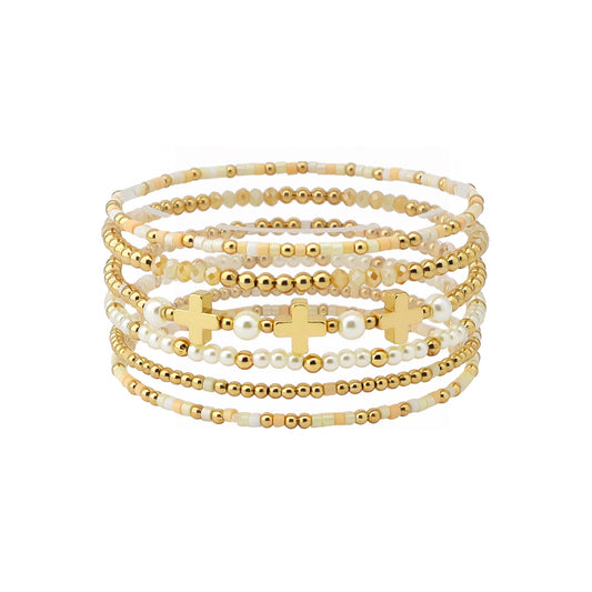 Brown Cross Stretch Bracelet Set