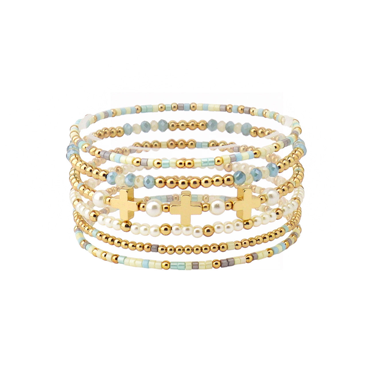 Turquoise Cross Stretch Bracelet Set