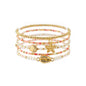 Set of 5 Gold and Pink Seed Bead with Gold Sealife Accents Stretch Bracelet