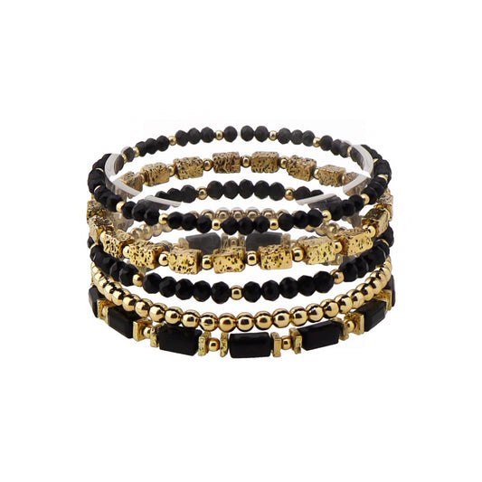 Black and Gold Set of Stretch Bracelet Set
