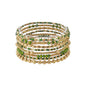 Green Sead Bead and Gold Beaded Set of 9 Stretch Bracelet