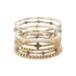 Gold Beaded with Pearl and Brown Beaded Set of 7 Stretch Bracelets