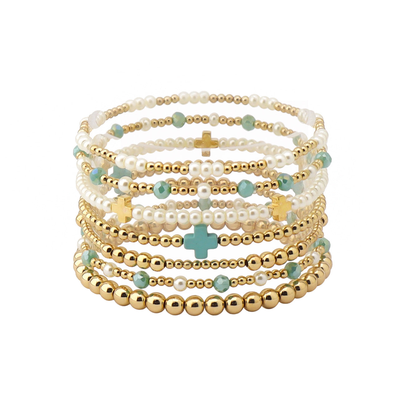 Turquoise Cross Stretch Bracelet Set