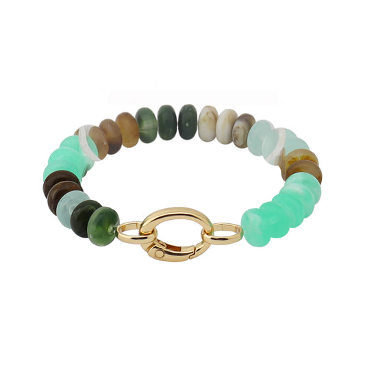 Mint, Turquoise and Cream Natural Stone with Gold Closure 7.5" Bracelet