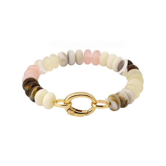 Cream and Brown Natural Stone with Gold Closure 7.5" Bracelet