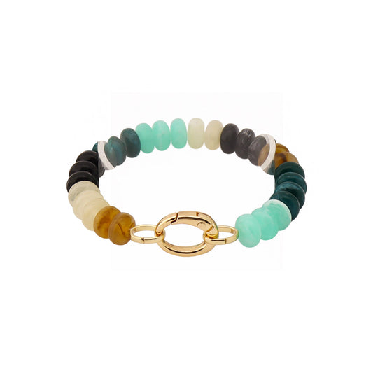 Turquoise and Cream Natural Stone with Gold Closure 7.5" Bracelet