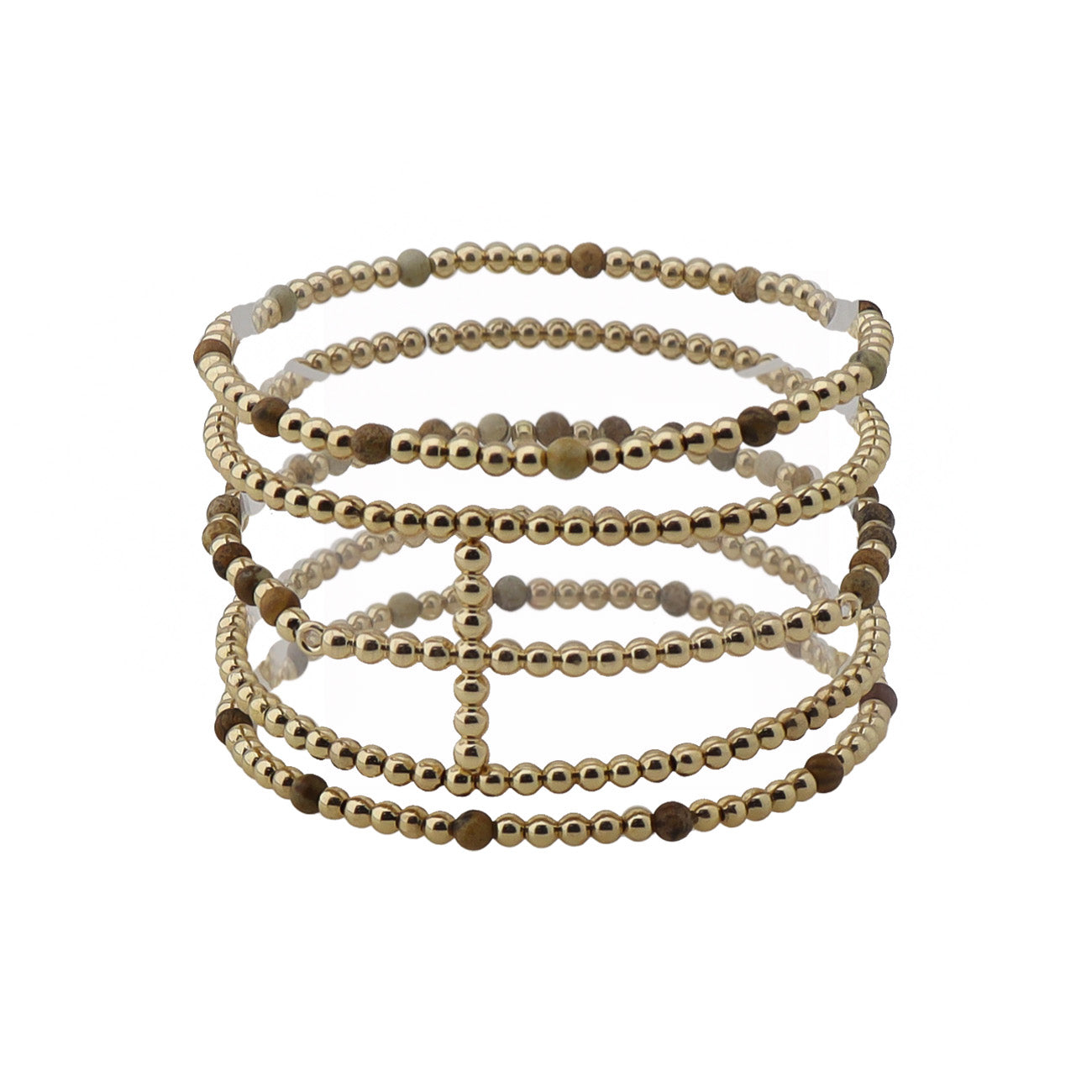 Jasper Brown Cross Stretch Bracelet Set