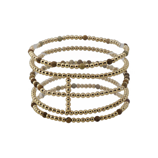 Jasper Brown Cross Stretch Bracelet Set