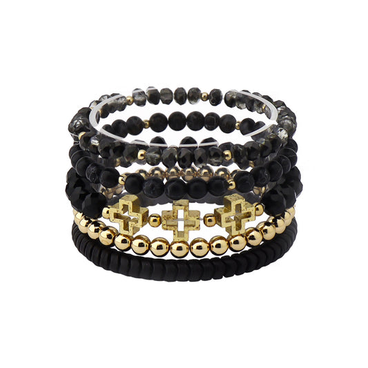 Black Cross Bracelet Stretch Set