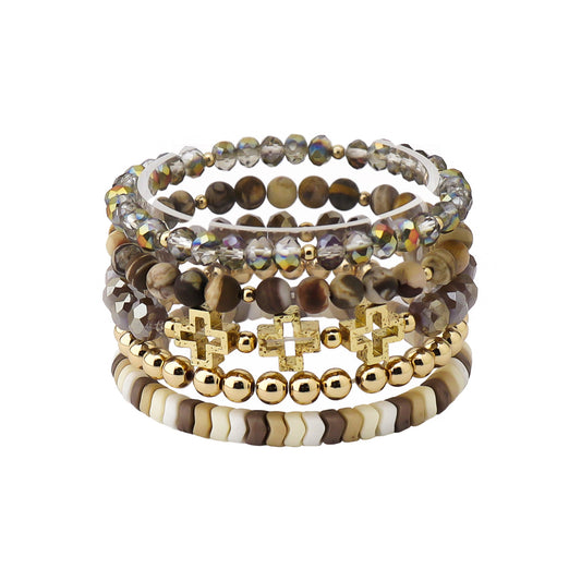 Brown Cross Bracelet Stretch Set