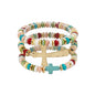 Multi Beaded and Gold with Gold Cross Stretch Bracelet Set