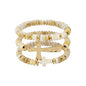 Natural Beaded and Gold with Gold Cross Stretch Bracelet Set