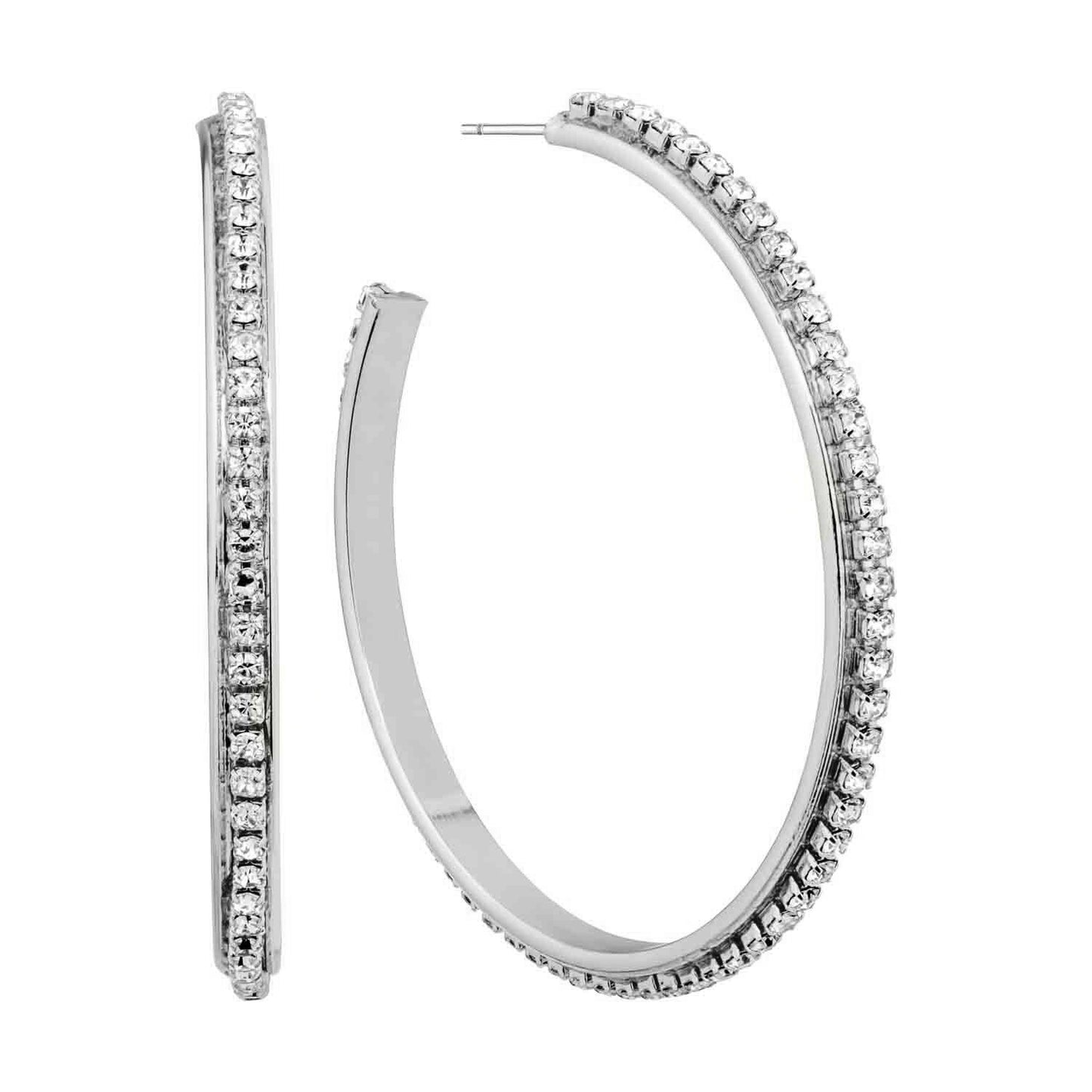 Silver Thin Rhinestone 1.8" Hoop Earring