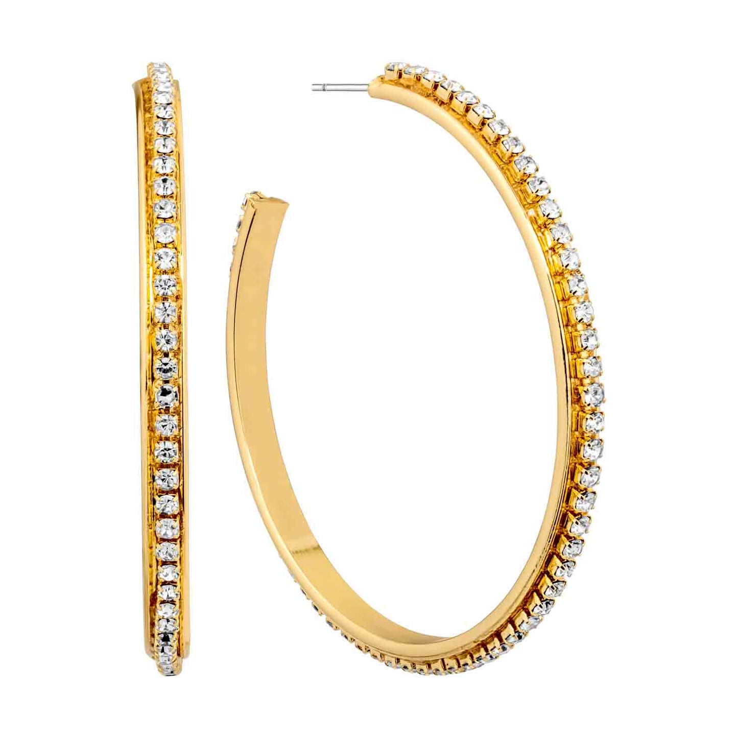 Gold Thin Rhinestone 1.8" Hoop Earring