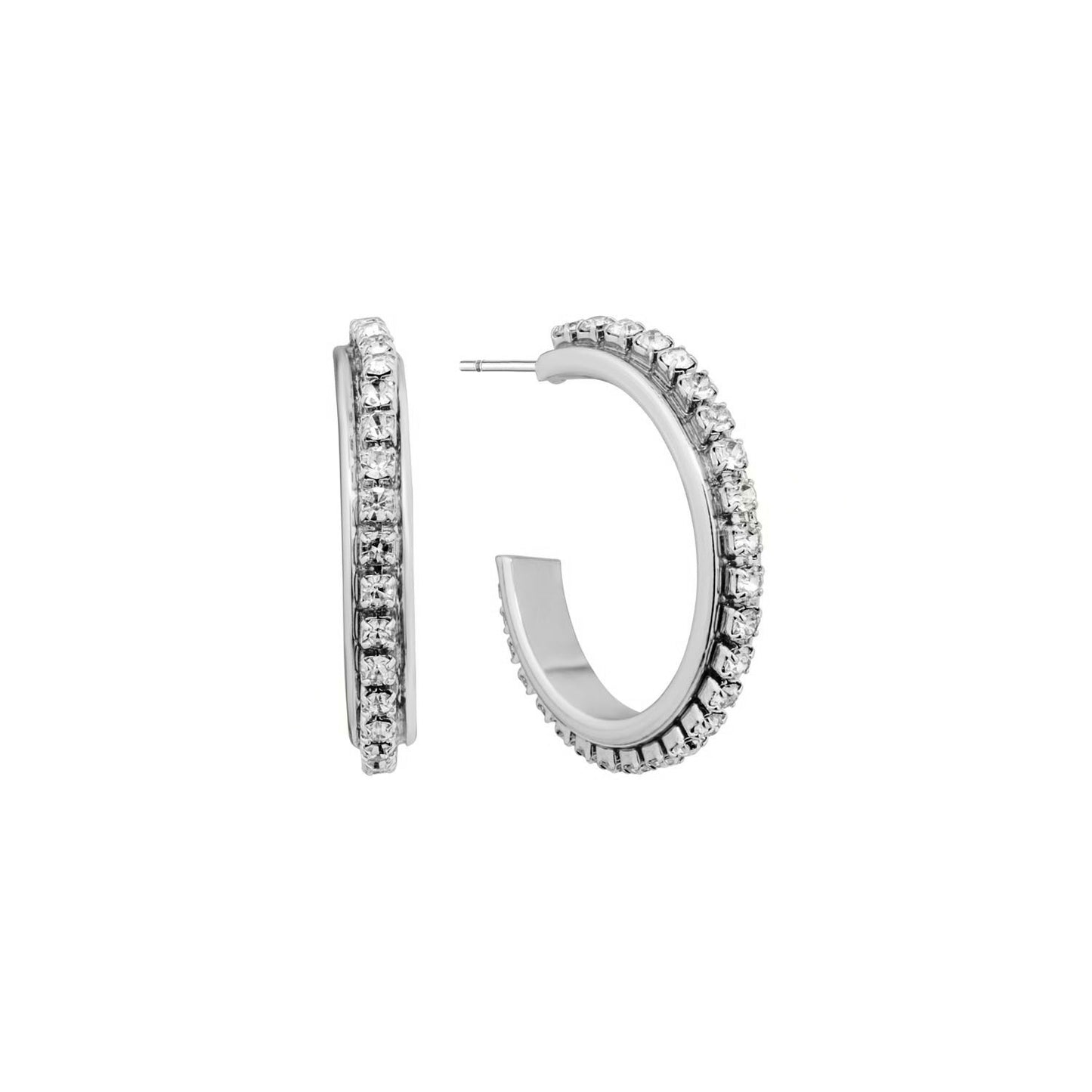 Silver Thin Hoop 1" Rhinestone Earring