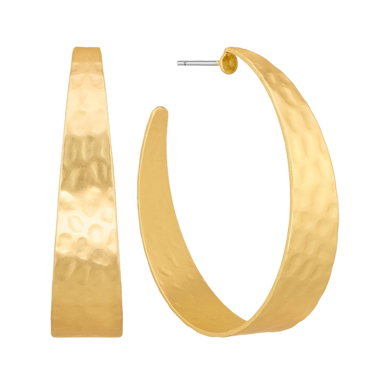 Matte Gold Hammered Textured 1.5" Hoop Earring