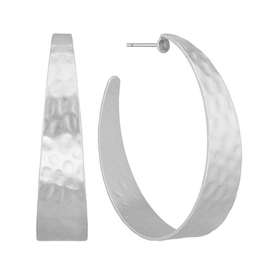 Matte Silver Hammered Textured 1.5" Hoop Earring