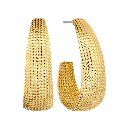 Gold Dot Textured Teardrop 1" Hoop Earring