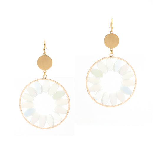 White Oval Glass Crystal Circle 1.75" Earring