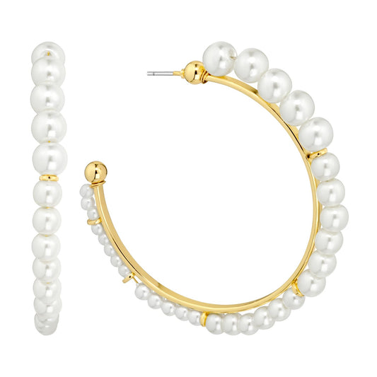 Gold Hoop with Pearl 2" Earring