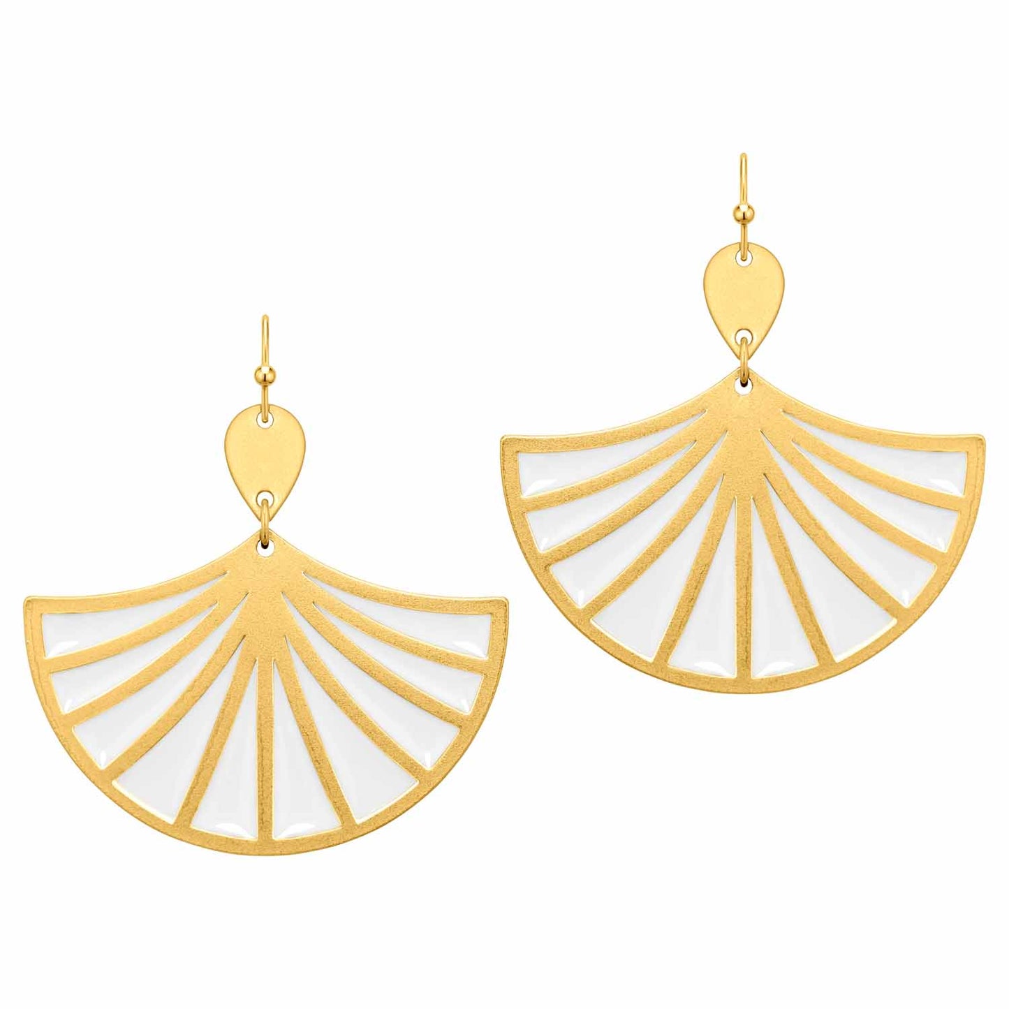 Gold and White Epoxy Fanned 1.75" Earring