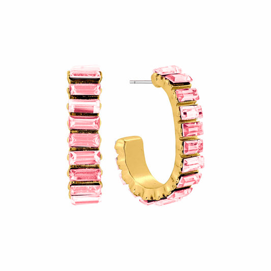 Pink Glass Crystal on .75" Oval Hoop Earring