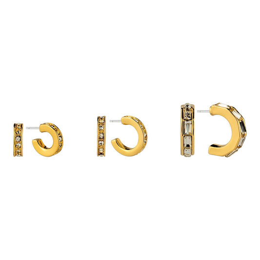 Set of 3 Huggie Clear Glass Crystal Hoops