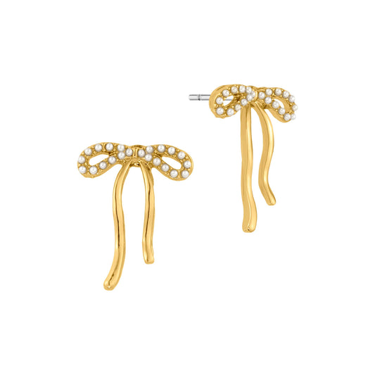 Gold Bow with Pearl Accents 1" Earring
