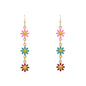 Multi Enamel Flower and Gold Chain 2" Earring