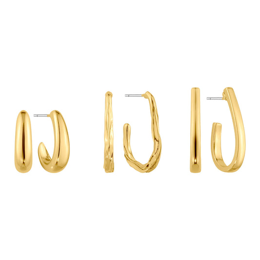 Gold Set of 3 .75" and 1" Teardrop Hoop Earring