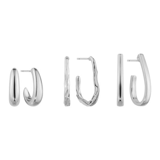 Silver Set of 3 .75" and 1" Teardrop Hoop Earring