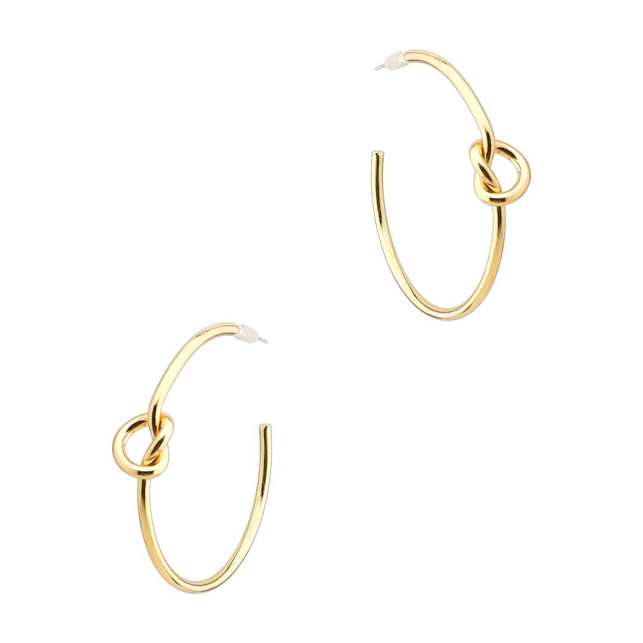 Thin Gold Hoop with Knot 1.5" Earring