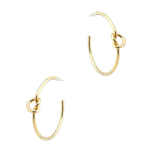 Thin Gold Hoop with Knot 1.5" Earring