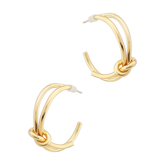 Gold Knotted 1" Hoop Earrings