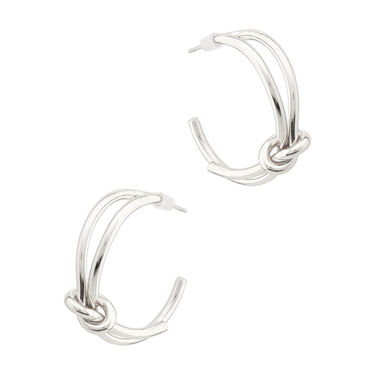 Silver Knotted 1" Hoop Earrings