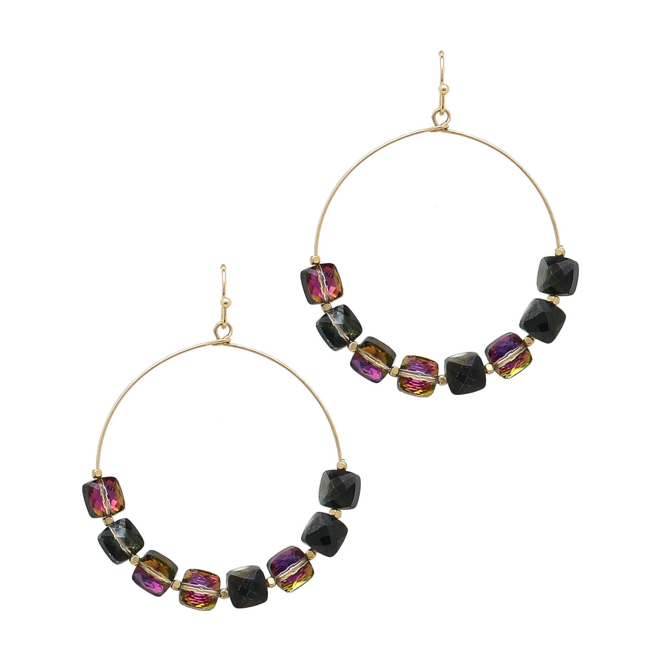 Black Iridescent Crystal on 1.75" Hoop Earring