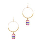 Gold Hoop with Multi Rectangle Crystal Drop 2" Earring