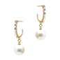 Gold Small Hoop with Rhinestones and Pearl Drop 1" Earring