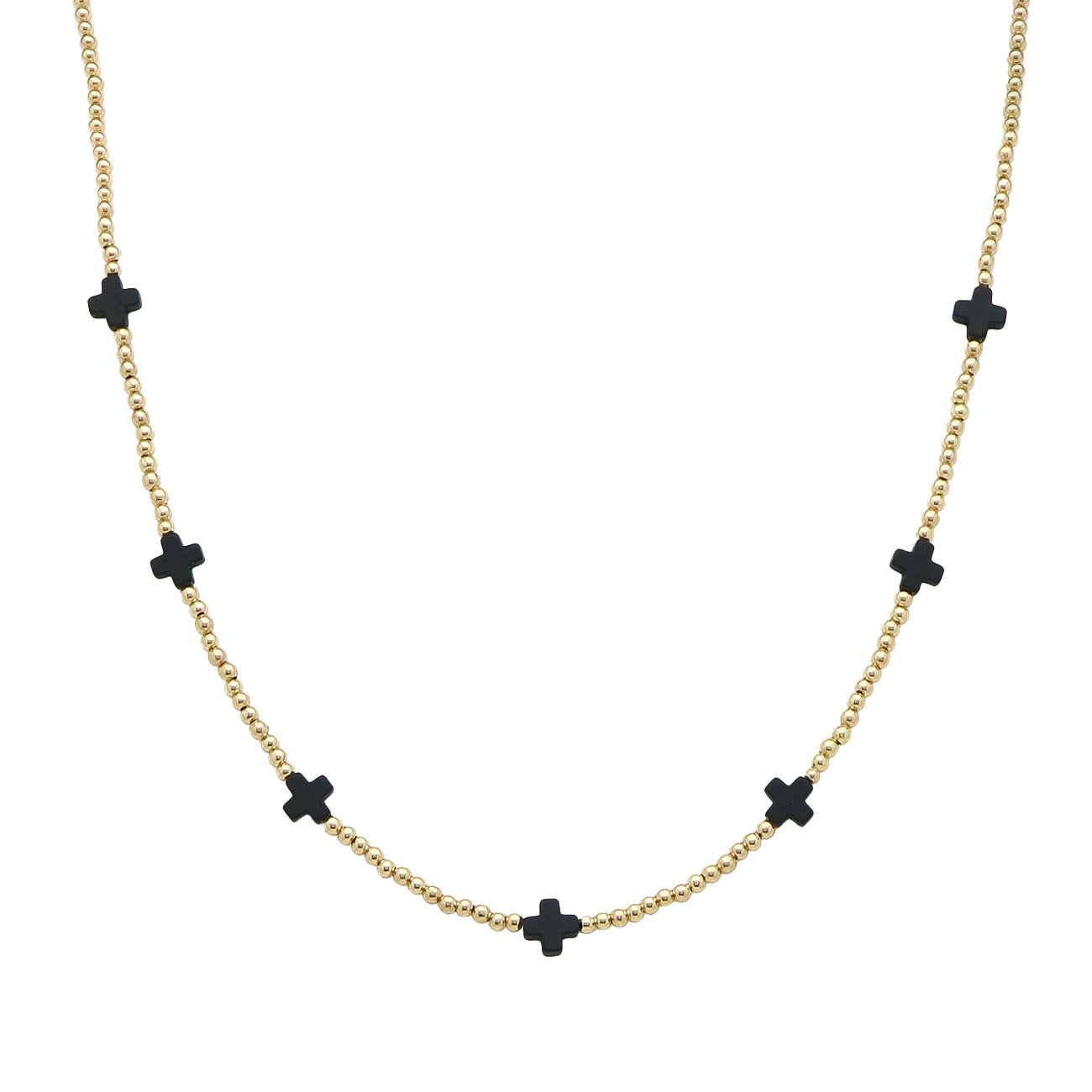 Gold CCB Beaded with Black Cross 16"-18" Necklace