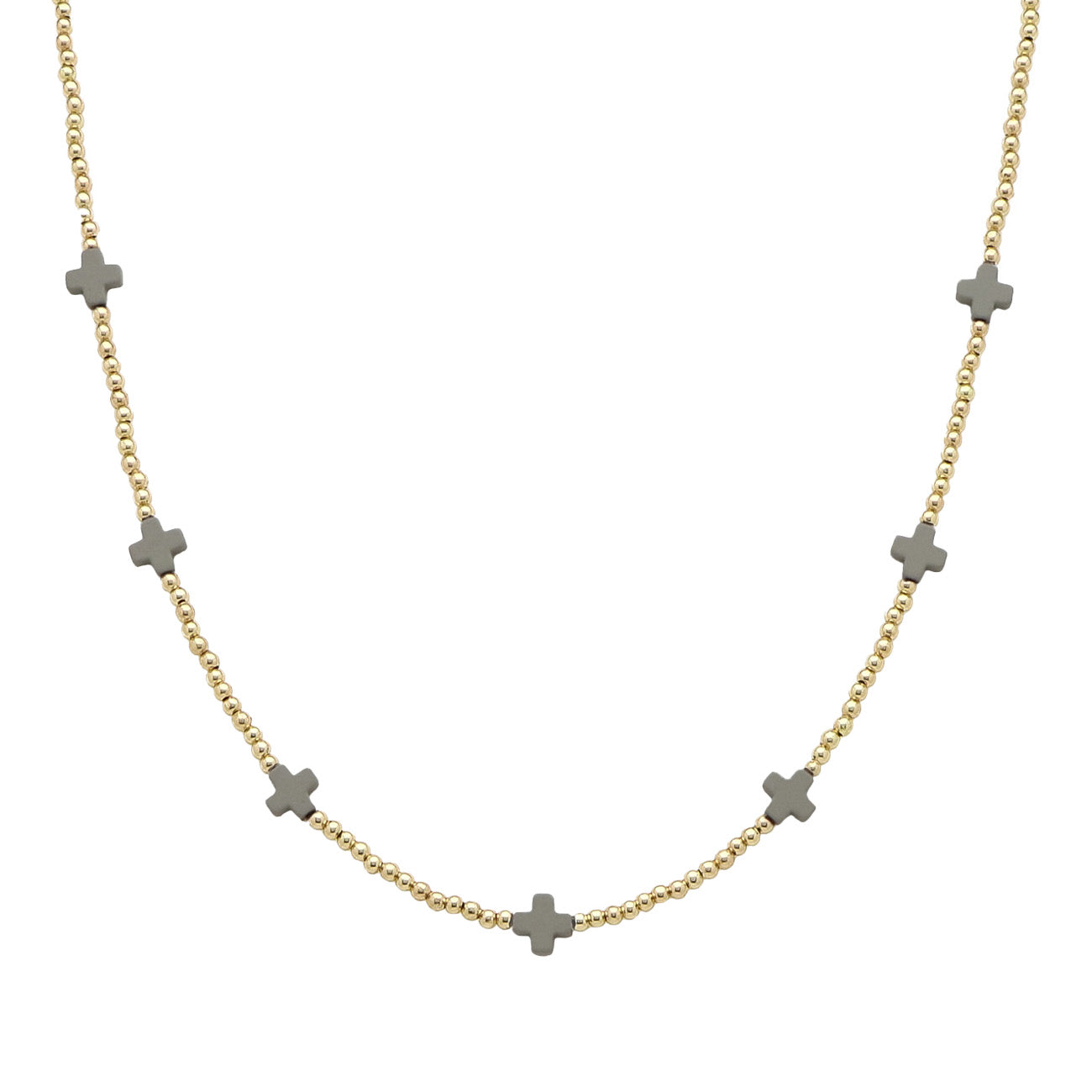 Gold CCB Beaded with Grey Cross 16"-18" Necklace