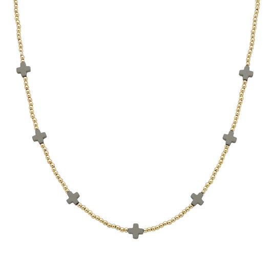 Gold CCB Beaded with Grey Cross 16"-18" Necklace