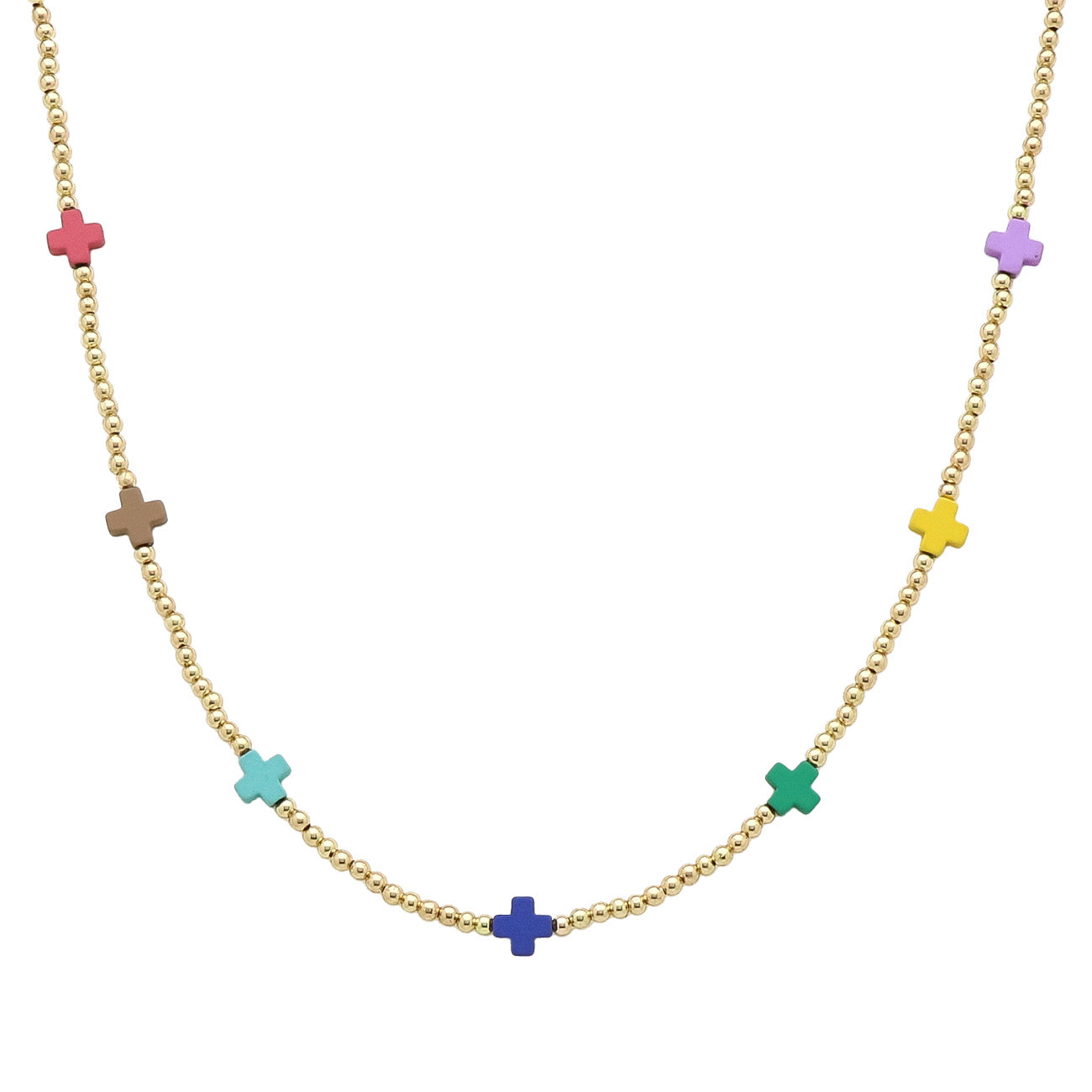 Gold CCB Beaded with Multi Cross 16"-18" Necklace