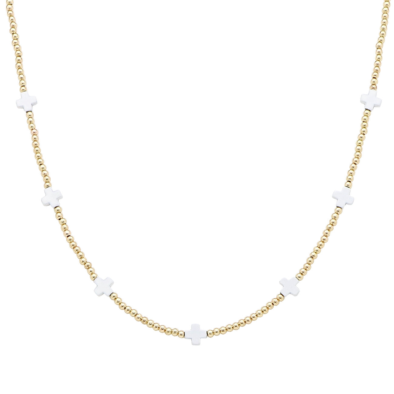 Gold CCB Beaded with White Cross 16"-18" Necklace