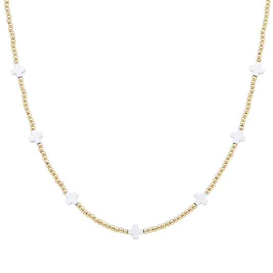 Gold CCB Beaded with White Cross 16"-18" Necklace