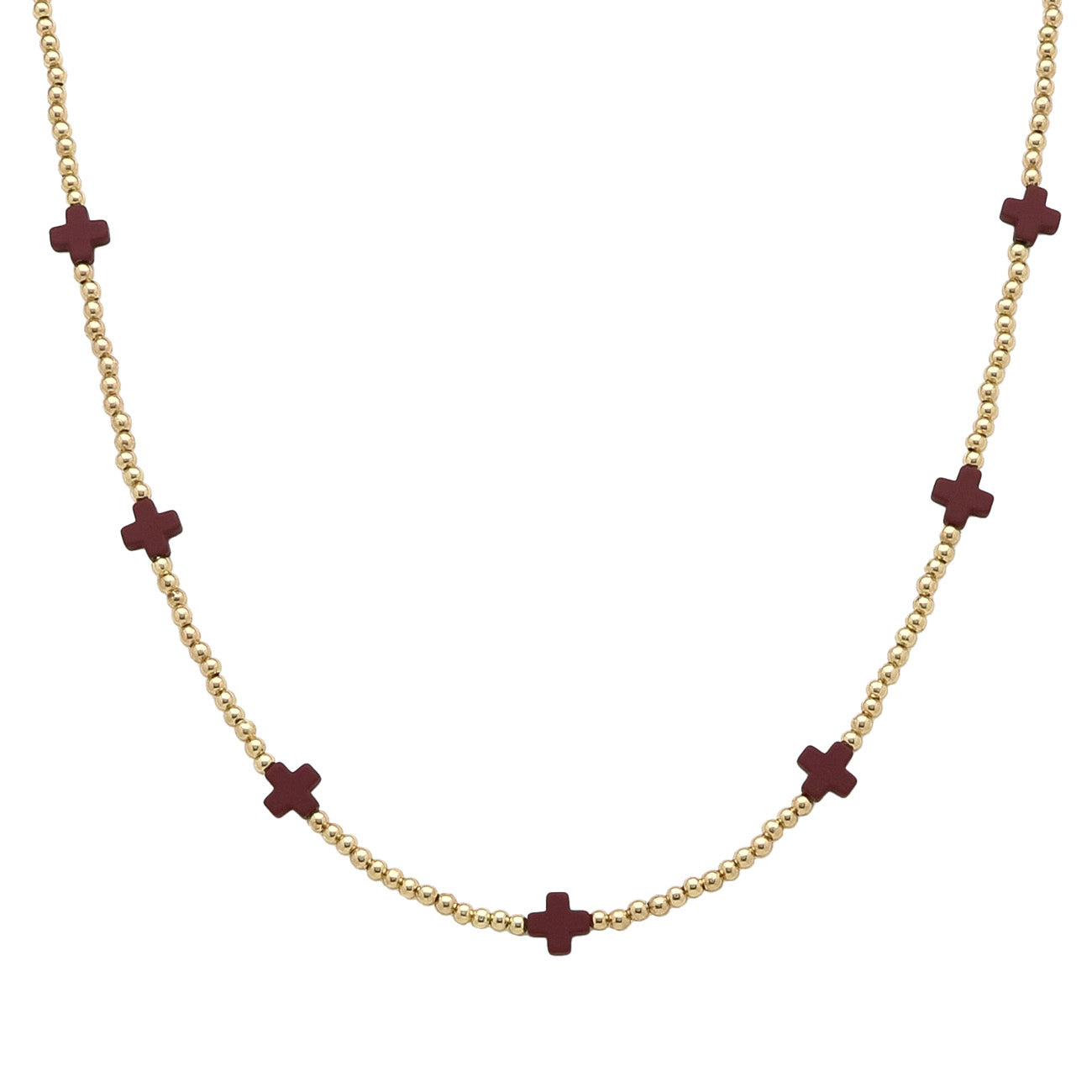 Gold CCB Beaded with Wine Cross 16"-18" Necklace