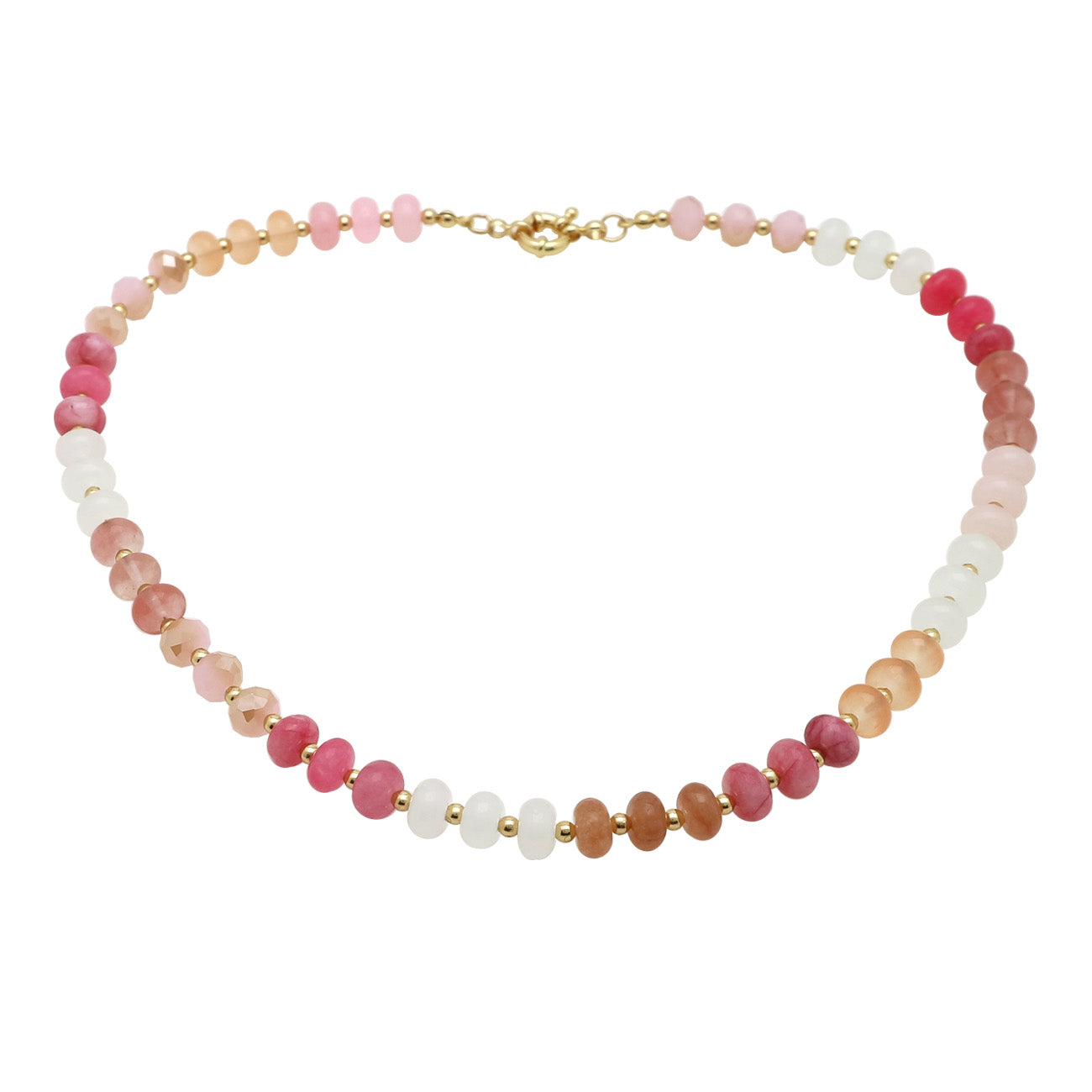Red and Pink and Crystal Beaded 17" Necklace