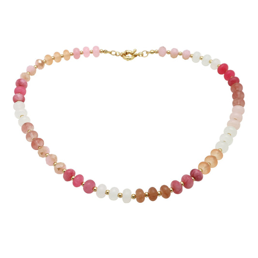 Red and Pink and Crystal Beaded 17" Necklace