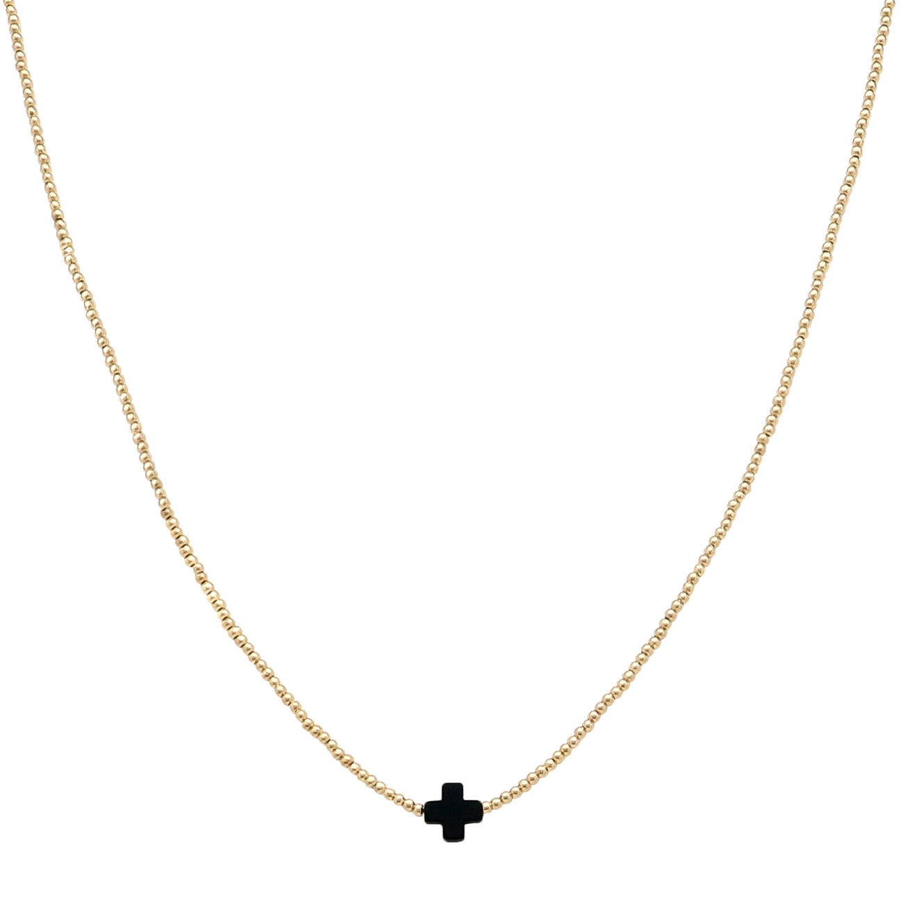 Gold CCB Beaded with Single Black Cross 16"-18" Necklace