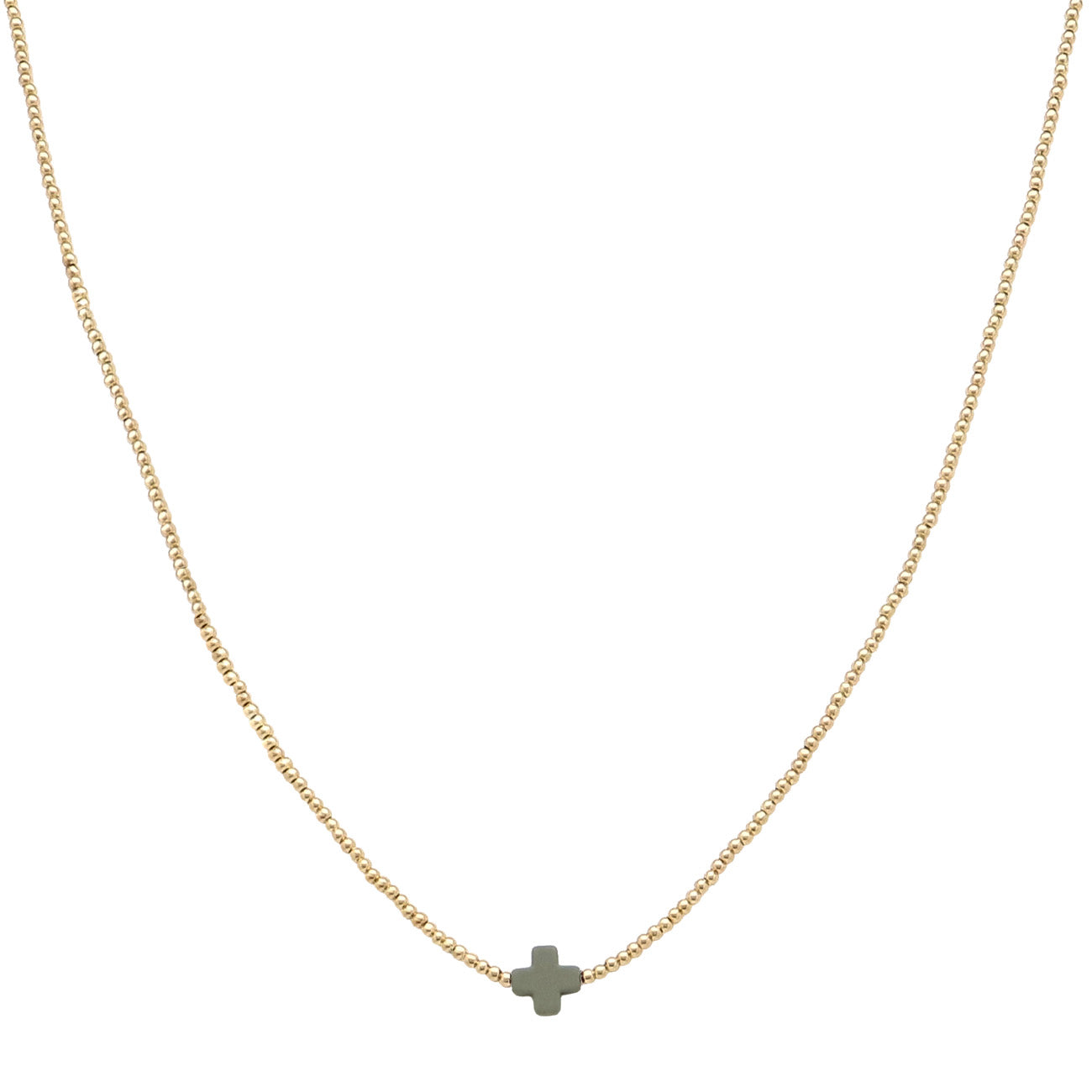 Gold CCB Beaded with Single Gray Cross 16"-18" Necklace